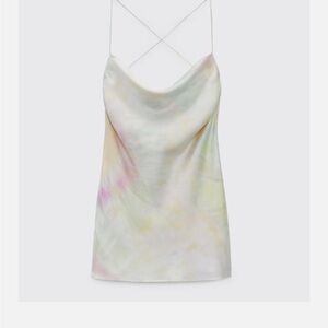 Zara Tie Dye Satin Effect Cowl Neck Mini Dress Size XS